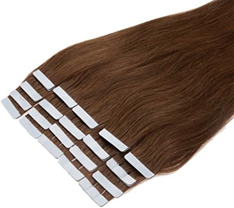 20" Inch Straight Remy PU Skin Weft Tape in Human Hair Extensions 20Pcs/50g #6 Chestnut Brown