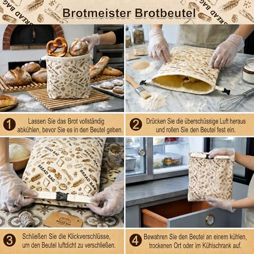 Beeswax Bread Bags, Set of 2, XL, 43 x 33 cm, Reusable Bread Bag for Keeping Fresh, Linen Bread Bag with Removable Beeswax Inliner for Sourdough, Sustainable Bread Storage Including Sponge