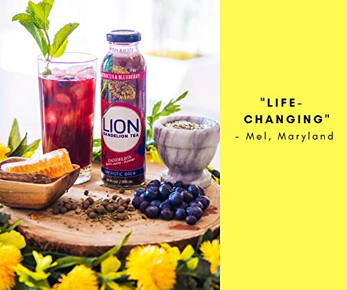 Prebiotic Tea LION (Blueberry Hibiscus) Dandelion Improve Digestion & Reduce Bloating Our Prebiotics Feed Your Probiotics Boost Immune System Delicious and Refreshing Bottled Tea Dandelion Leaf Root