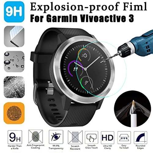 Lywey 1PC Explosion-proof LCD Hardness Tempered Glass Full Cover Screen Protector Film For Garmin Vivoactive 3, High Sensitivity Lightweight Anti-scratch