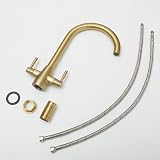 Heable Kitchen Mixer Tap Dual Lever Brushed Gold with UK Fittings view 6