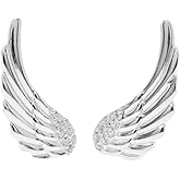 Silver Angel Wing Earring Studs - 925 Sterling Silver - Cubic Zirconia Stones - Angel Earring