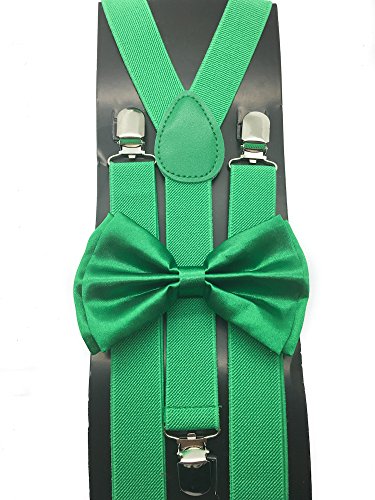 Royal Green Color Wedding Accessories Adjustable Bow Tie & Suspenders