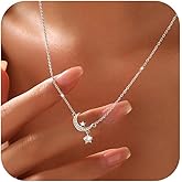 FUNYCHEN Moon and Star Necklaces for Women Dainty 925 Sterling Silver Moon Pendant Chain 14K Gold Plated Cute Star CZ Charm Necklace Jewish Birthday Wedding Valentine's Day Gifts Jewelry for Her