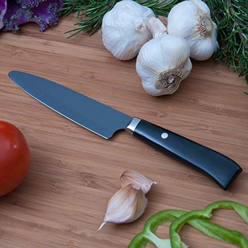 Kyocera Advanced Ceramic LTD Series Utility Knife with Handcrafted Pakka Wood Handle, 5-Inch, Black Blade