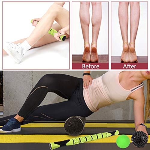 6 in 1 Premium Massage Foam Roller Kit 18" Large Foam Roller with Muscle Roller Stick 2 Massage Balls & 1 Resistance Band for Physical Therapy Injury Prevention Stretching Yoga & Trigger Point
