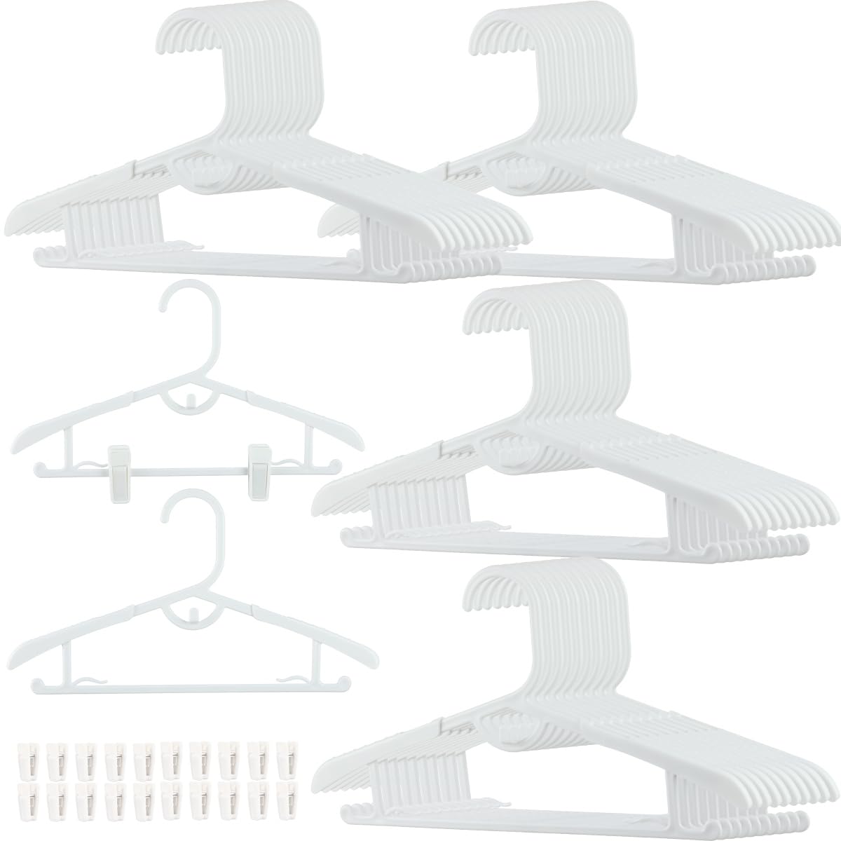 Photo 1 of 40 Kids Hangers with Clips Adjustable Hangers White Baby Hangers for Clothes Non Slip Childrens Hangers Toddler Hangers Kids Extendable Hanger with Hook Stackable Plastic Hangers with 20 Hanger Clips