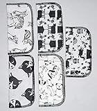 1 Ply Printed Flannel 8x8 Inches Little Wipes Set of 5 Black and White Animals