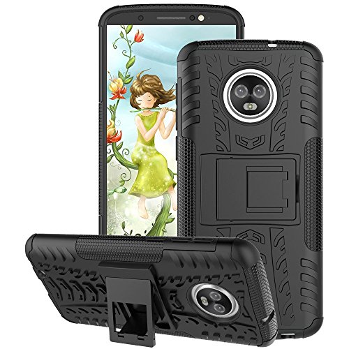 Newlike Hybrid Armor Back Cover with Kickstand Wheel Pattern for Motorola Moto G6 (Black)