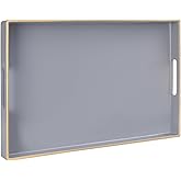 MAONAME Gray Serving Tray with Handles, Modern Grey Decorative Tray for Coffee Table, Plastic Rectangular Gray Trays for Ottoman, Bathroom, Decor, 15.8” x 10.2” x1.4
