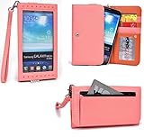 Smartphone Wristlet fits Samsung Galaxy Mega 2 : Exposed Screen to View Alerts [Salmon Pink / Clay Orange]