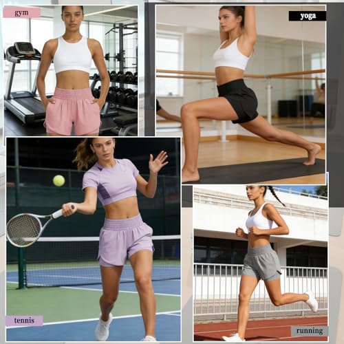 GOZINA Womens 2-in-1 Running Shorts with Phone Pocket, Lightweight Gym Yoga Ladies Sports Shorts for Running, Hiking & Training
