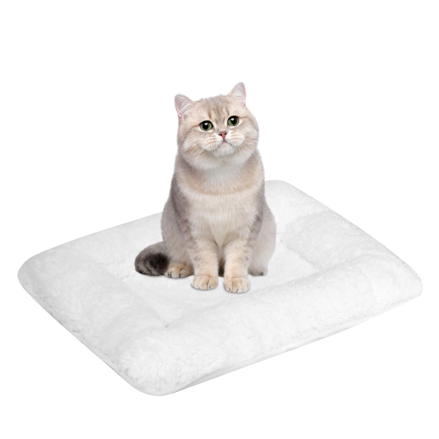 Bonlife White Pet Pad for Indoor,Winter Soft and Comfortable Warming Lambs Wool Cushion Suitable for Small Cat House,Washable Dog Bed Pad,45x45X6cm