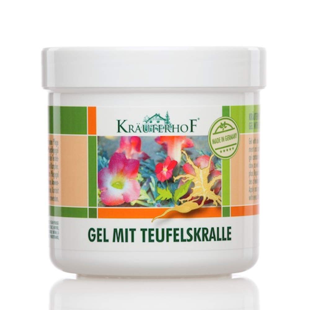 Kräuterhof Gel with Devil's Claw and Eucalyptus, Menthol and Camphor Extract 250ml Tub Sealed with Aluminium Film [Ideal Care for Massages]