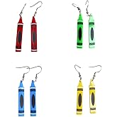 Pingyongchang 4 Pairs Pencil Bow Teacher Acrylic Dangle Drop Earrings for Women Colorful Crayon Earring Teacher Appreciation Gifts