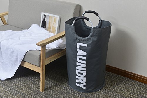 JBYAMUS Large Laundry Basket, Collapsible Waterproof Fabric Laundry Hamper, Foldable Clothes Bag, Folding Washing Bin. (Large, Dark Grey)