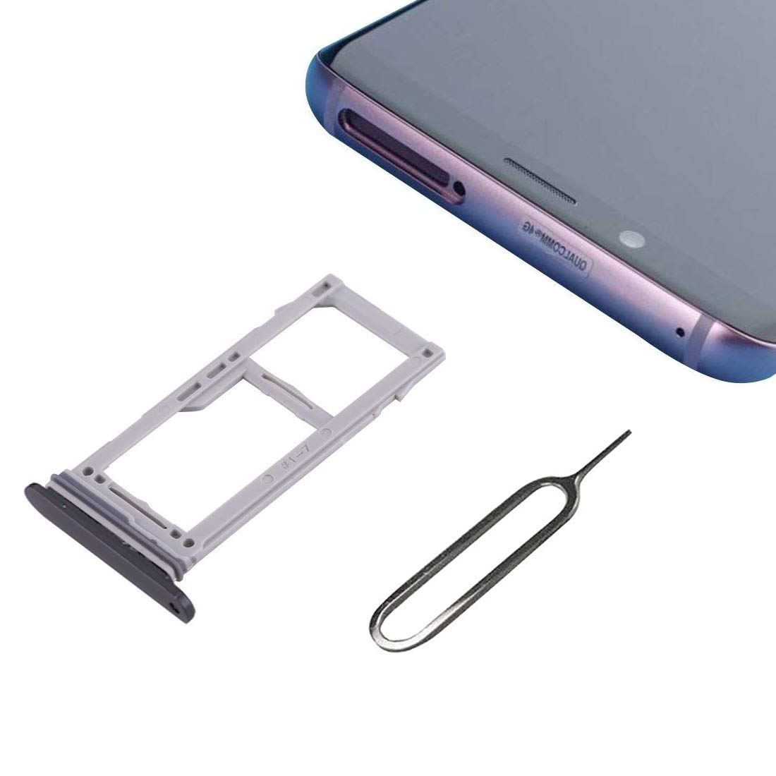 Cemobile Single SIM Card Tray Micro SD Holder Slot Replacement with Waterproof Sealing Gasket Ring for Samsung Galaxy S9/S9 Plus G960 G965 + SIM Tray Open Remover Eject Pin (Titanium Gray)