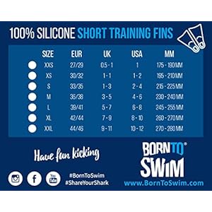 BornToSwim Kinder Kurze Trainingsflossen Silikon Schwimmflossen, Blau, 27-29, FIN-XX-U-J-27-29 2 Schnorchelmasken 515WpeDI4mL. SS300 Leichte Flossen für kleine Kinder
Weicher Silikonabsatz
Flexible Spitze zur Entlastung des Knöchelgelenks