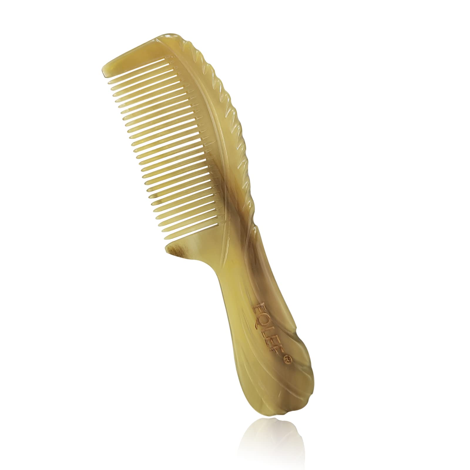 EQLEF Long Handled Horn Comb - Anti-Static Fine Tooth for Straight Hair Detangling, Beard and Massage - Yak Horn for Women, Men, Kids