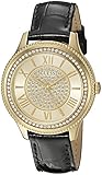 GUESS Women's U0840L1 Dressy Gold-Tone Watch with Gold Dial , Crystal-Accented Bezel and Genuine Leather Strap Buckle