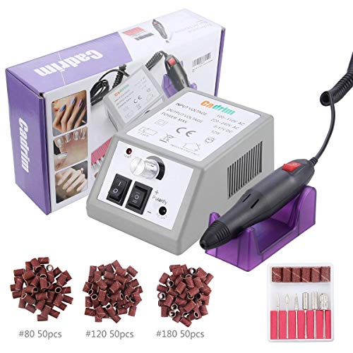 Cadrim Electric Nail Drill File Machine Manicure Pedicure Kit for Acrylic Nails Gel Nail Glazing Nail Drill Nail Art Polisher Sets with 150 Sander Bands & 6 Bits Set (20000RPM)