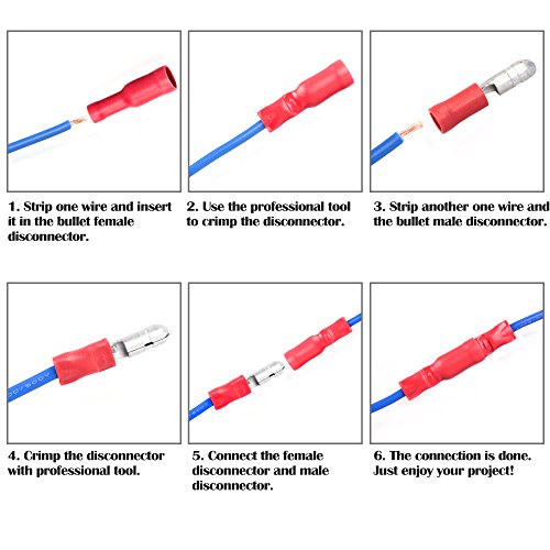 image for AIRIC 100pcs Male/Female Bullet Connector Kits PVC Insulated 22-16 AWG