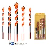JIECHENG 6Pcs Set (6,6,8,10,12mm,PH2) Multifunction Masonry Drill Bit Set for Glass,Tile,Steel,Metal,Ceramic,Marble,Plastic,Wood