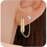Sterling Silver Double Piercing Hoop Earrings for Women Hypoallergenic Heart-Shaped Cubic Zirconia Chain Stud Earrings Dainty Jewelry for Daily Wear Gifts