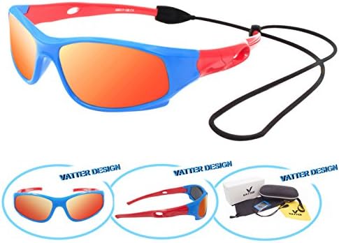 VATTERKids Polarized Unbreakable Sports Flexible Square Sunglasses With Strap UV400 Protection for Kids Boys Girls Children