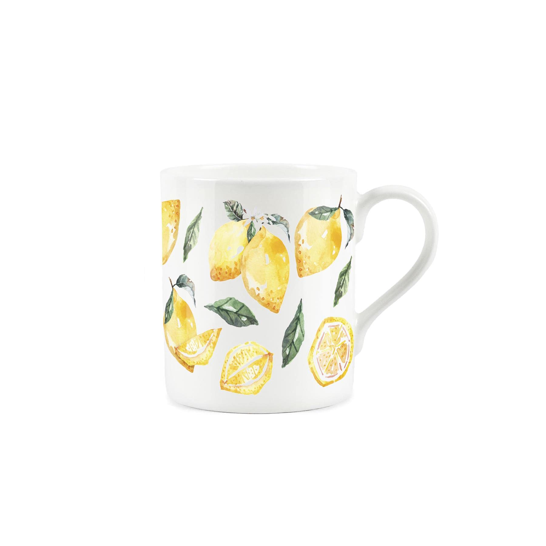Purely Home Lemon Print Mug - Painted Florals Collection - Small Fine Bone China White Mug Present Gift