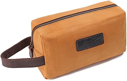 VanFn Toiletry Bags, Mens Travel Toiletry Bag, Vintage Canvas Leather Toiletry Bag, Camping Wash Bag, Cosmetic Makeup Organizer For Womens, Multi-Functional Shaving Dopp Case (B - Yellow)