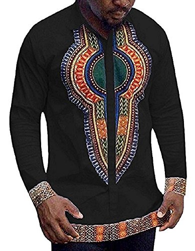 Huiyuzhi Men's African Dashiki Long Sleeve Print Tops