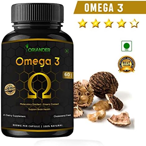 Oriander Omega 3 fatty acid capsules vegetarian for men women triple strength for healthy heart, hair, skin, eye and joint pain