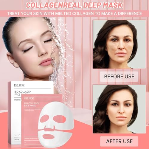 Bio Collagen Face Mask | Overnight Face Mask For Glass Glow Skin- Elasticity, Hydrating, Firming and Foisturizing | Gorean Glass Glow Skin | (1 count) 34gm X 4ea