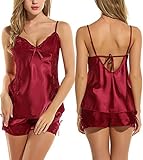 Avidlove Women Lingerie Sleepwear Pajamas Short Sets Satin chemises Wine Red M