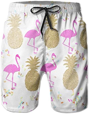 Pineapple And Flamingo Men's Quick Dry Summer Watersports Swim Shorts L