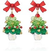 Christmas Candy Dangle Drop Earrings for Women Cute Red Bow Colorful Crystal Statement Dangling Studs Festive Holiday Jewelry Xmas