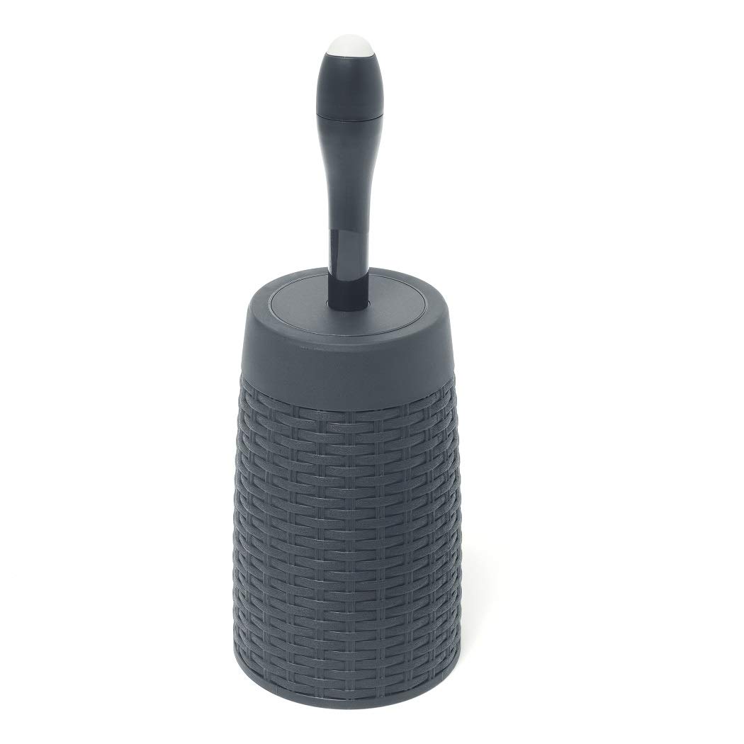 Addis 517484 Faux Rattan Round Toilet Brush Set with Internal Detergent Injection System, Charcoal Grey