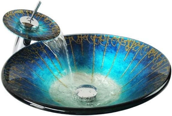 HomeLava Bathroom Round Blue Polished Tempered Glass Basin Sink Bathroom Sink