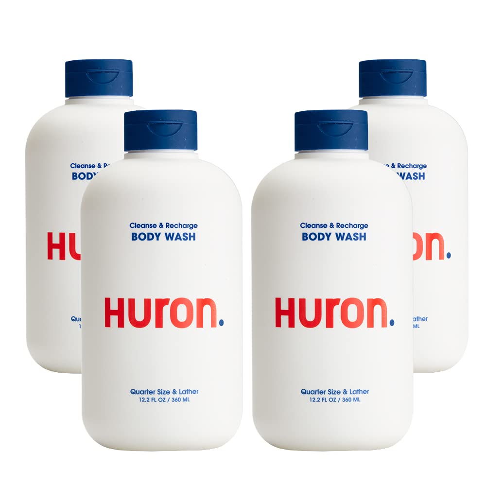 Huron - Men's Invigorating Body Wash. Skin conditioning lather refreshes deodorizes and nourishes. Energizing aromatic citrus scent with Menthol and Eucalyptus. (Pack of 4)