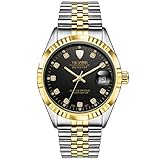 Luxury Mens Watches Automatic Mechanical, Luminous, Date, Tourbillon Causal Waterproof Two Tone Stainless Steel Wristwatch Black Dial
