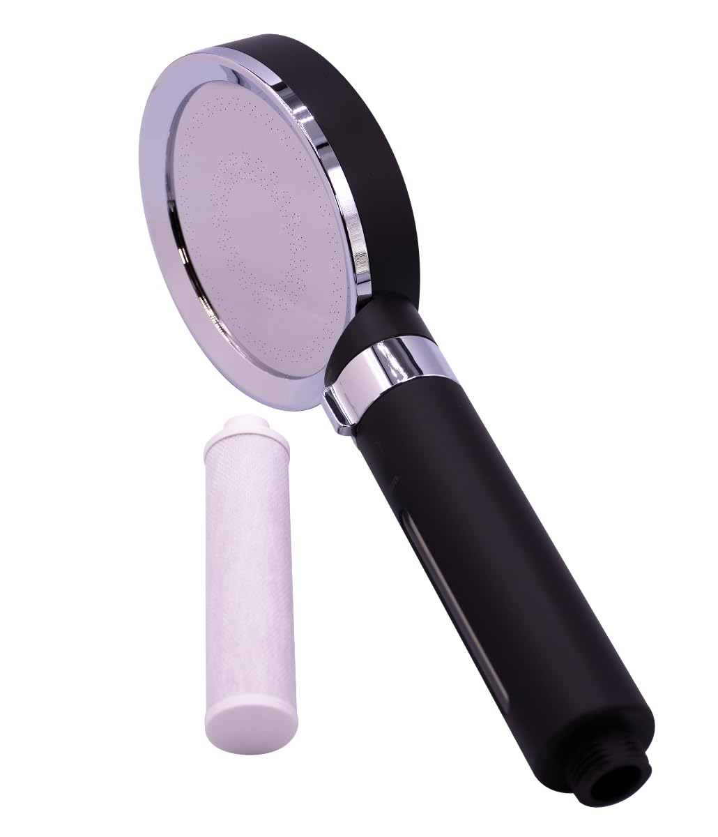 Doulton Shower Head with Filter |Black| Protects Hair & Skin from Harsh Chemicals | 8,000 Litre Capacity | Reduces Chlorine & Sediment | Dual Filtration Shower Filter Head | High Pressure Shower Head