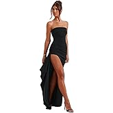 Women's Off Shoulder Backless Ruched Bodycon Dress Sexy Strapless High Split Long Maxi Dresses for Party Cocktail