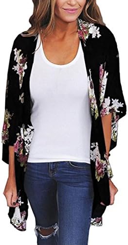 Mikey Store Kimono Cardigans Floral Loose Half Sleeve Shawl Chiffon Casual Cardigan