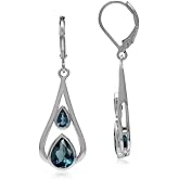Silvershake Pear Shape Gemstone 925 Sterling Silver Geometric Drop Dangle Leverback Earrings Jewelry for Women