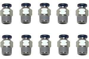 VETLEY PNEUMATIC Push to Connect Fitting 1/8 Inch Tube OD x 1/8 Inch NPT Thread Male Straight Connector Air Fittings Black PC1/8-N1(Pack of 10)