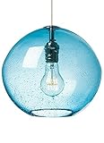 LBL Lighting LF512AQSC2D60 Isla 1-Light 120-volt Mini-Pendant, Aqua Blown-Glass Shade with Satin Nickel Finish