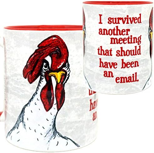 Chicken Meeting Red Mug by Pithitude - One Single 11oz Red Coffee Cup