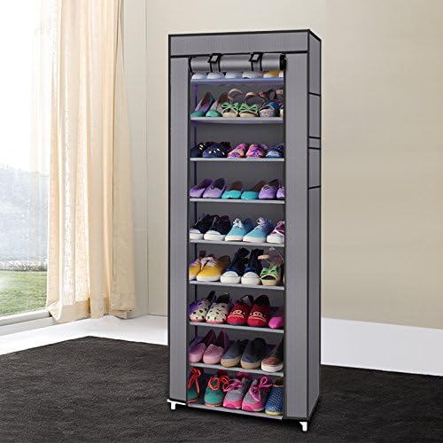 ONECK Canvas Fabric Shoe Rack, Standing Storage Organizer, Stackable Shoes Storage Shelves (10-Tier Shoe Cabinet, Grey)