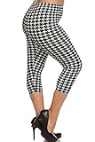 Leggings Depot Women's Plus Size High Waisted Best Selling Capri Print Leggings (Porcelain Houndstooth)